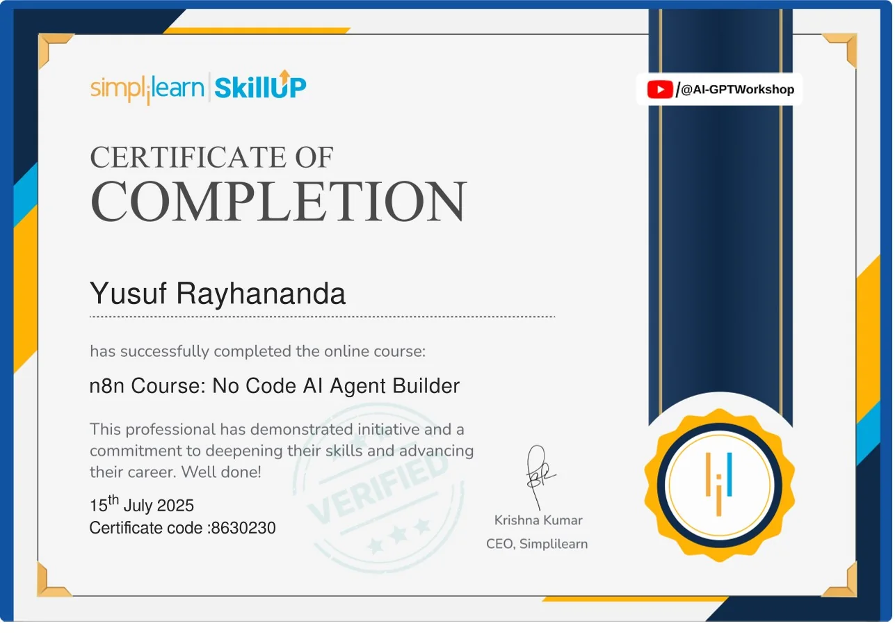 n8n Course: No Code AI Agent Builder Certificate